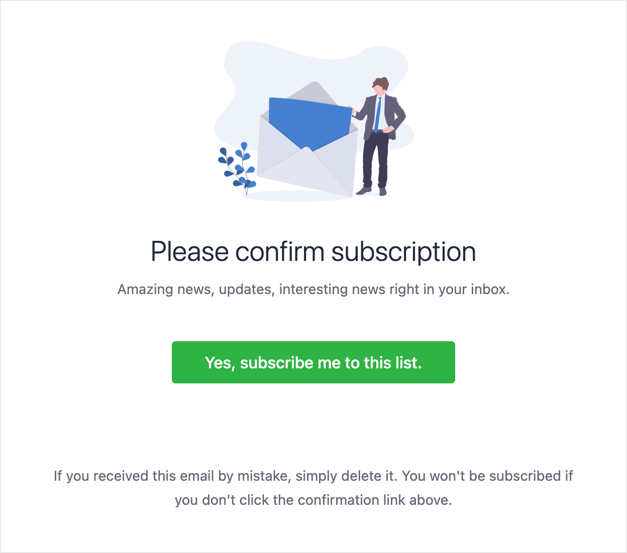 Email template about confirmation of subscription