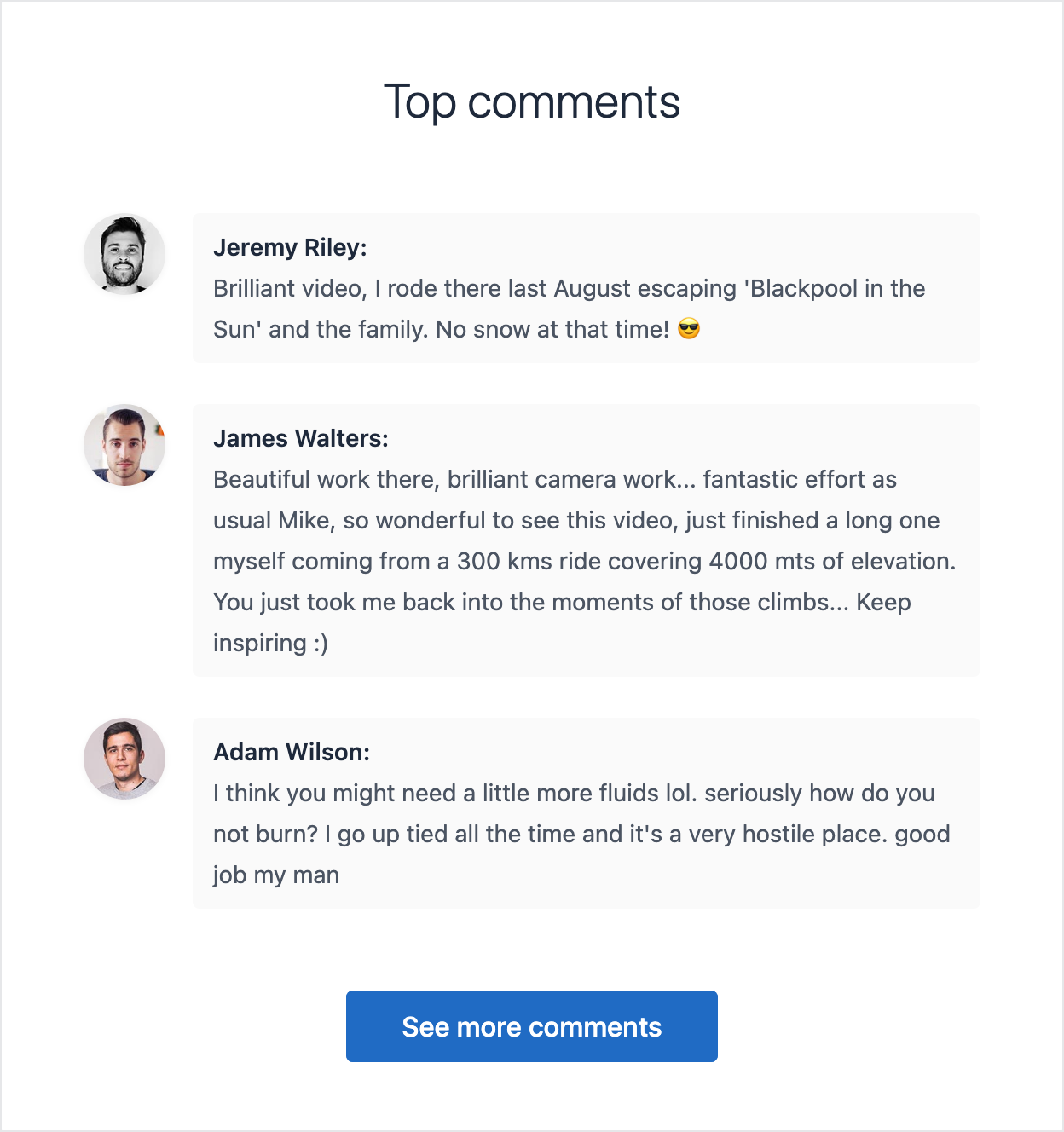 Email template with the top comments
